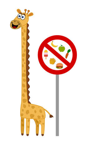 Ban on feeding giraffes with warning sign on colored backgroundのイラスト素材