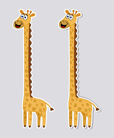 Beautiful and cute smiling giraffe on profile for sticker on gray backgroundのイラスト素材