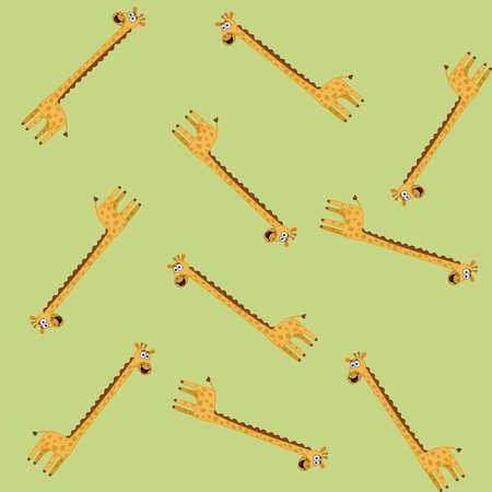 Cute and smiling giraffes for gift wrap paper on green backgroundのイラスト素材