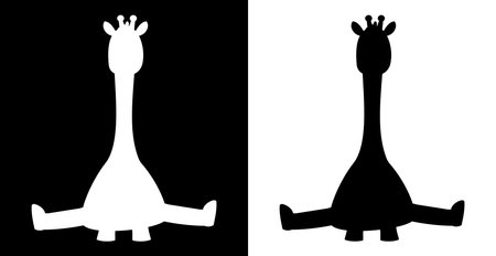 Sitting giraffe with shadow form of a color in black and whiteのイラスト素材