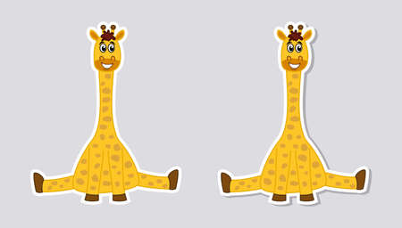Beautiful and cute giraffe smiling and sitting for sticker on gray backgroundのイラスト素材