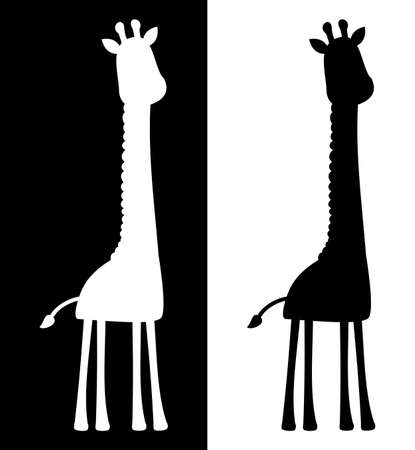 Giraffe in profile with shadow shape of a color in black and whiteのイラスト素材