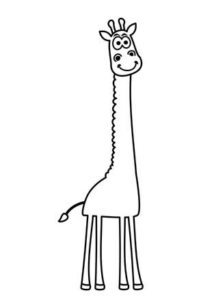 Smiling giraffe in black and white to be colored on white backgroundのイラスト素材