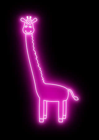 Pink giraffe on a black background with a pink light effect such as night neon lighting - illustrationの写真素材