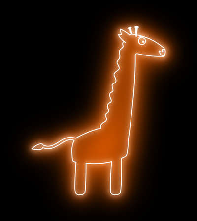 Brown giraffe on a black background with a brown light effect such as night neon lighting - illustrationの写真素材