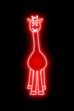 Red giraffe on a black background with a red light effect such as night neon lighting - illustrationの写真素材