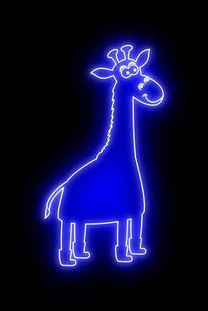 Blue giraffe on a black background with a blue light effect such as night neon lighting - illustrationの写真素材
