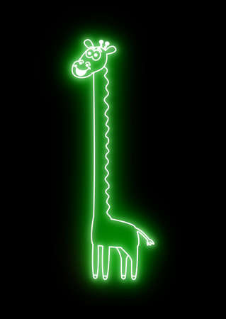 Green giraffe on a black background with a green light effect such as night neon lighting - illustrationの写真素材