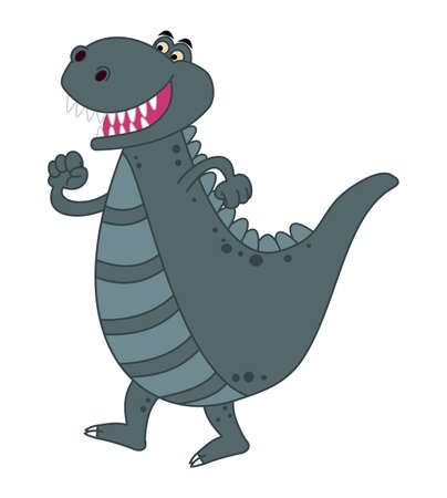 Grey crocodile dinosaur with big teeth and happy on the profile and walkingのイラスト素材