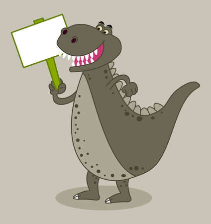 Crocodile dinosaur with large pointed teeth and holding a green signのイラスト素材
