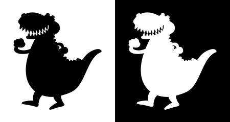 Black and white dinosaur crocodile with sharp teeth on happy walking profileのイラスト素材