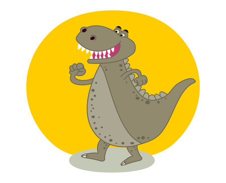 Smiling gray crocodile dinosaur with large pointed teeth and yellow decorationのイラスト素材