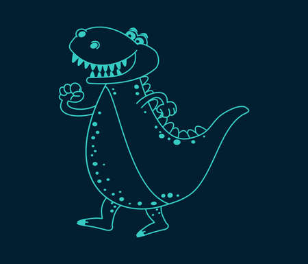Blue dinosaur crocodile with big teeth on dark poster backgroundのイラスト素材
