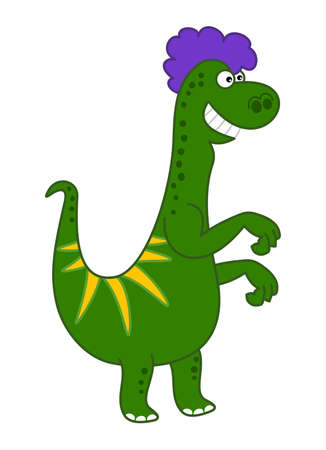 Green lizard dinosaur with purple hair on profile with smileのイラスト素材