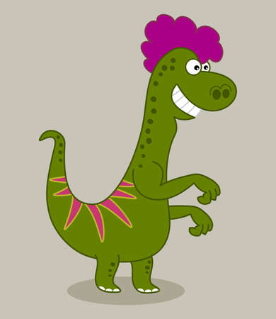 Green lizard dinosaur with pink hair on profile with smileのイラスト素材