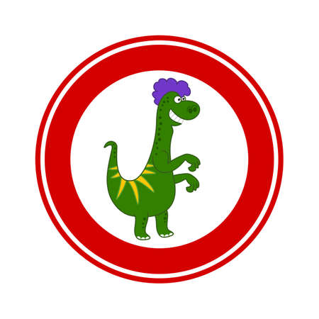 Lizard dinosaur prohibition road sign on white and red backgroundのイラスト素材