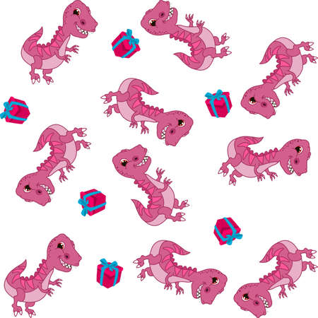 Print pattern with pink tyrannosaurus dinosaur and big teeth with pink giftsのイラスト素材
