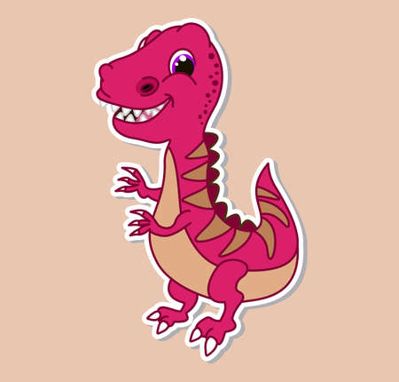 Sticker dinosaur tyrannosaurus pink very smiling with big pointy teethのイラスト素材