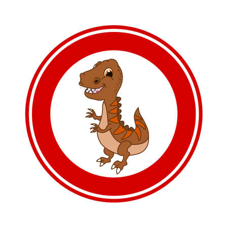 Tyrannosaurus dinosaur prohibition road sign on white and red backgroundのイラスト素材