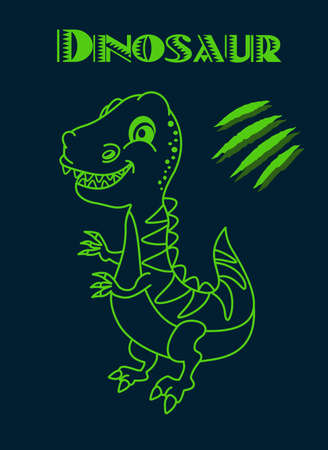 Green tyrannosaurus dinosaur with big teeth and claws on dark poster backgroundのイラスト素材
