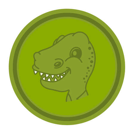 Icon with young dinosaur head with big teeth on green backgroundのイラスト素材