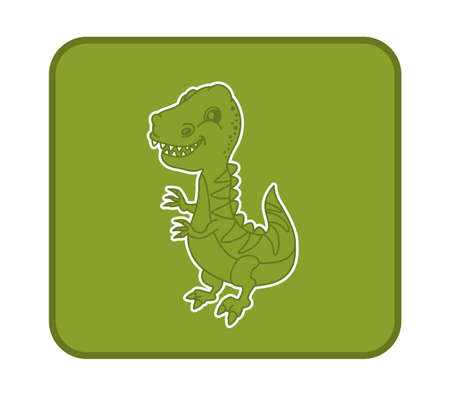 Square button with young tyrannosaurus dinosaur and big teeth on green backgroundのイラスト素材