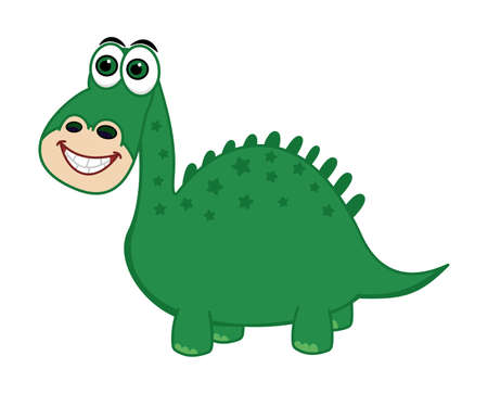 Green herbivorous dinosaur with big happy smile and star spotsのイラスト素材