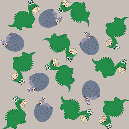 Print pattern with green dinosaur and purple egg with babyのイラスト素材