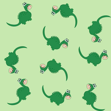 Print pattern with green dinosaur and big smile on green backgroundのイラスト素材