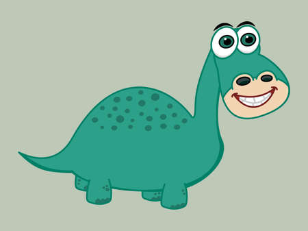 Green herbivorous dinosaur on its smiling profile on a green backgroundのイラスト素材