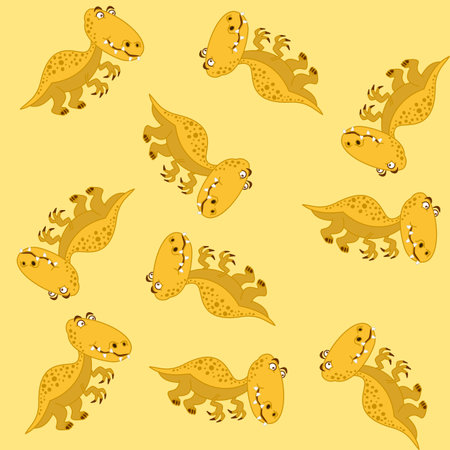 Print pattern with yellow dinosaur and big claws on yellow backgroundのイラスト素材