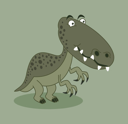 Green dinosaur with spots and large claws and sharp teethのイラスト素材