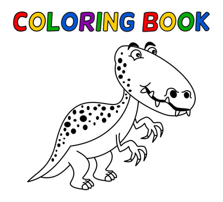 Young carnivorous dinosaur with sharp teeth in black and white for colouringのイラスト素材