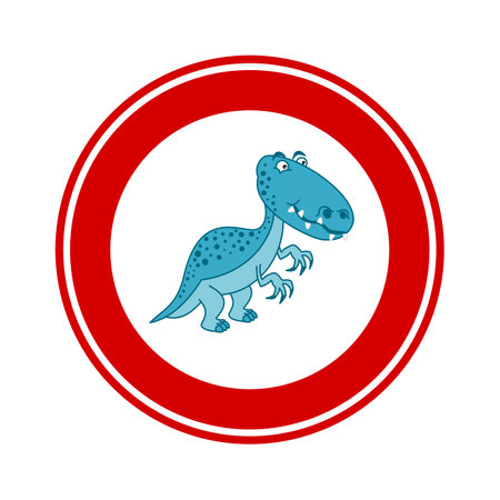 Road sign prohibiting a carnivorous dinosaur on a white and red backgroundのイラスト素材