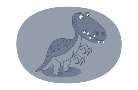 Grey carnivorous dinosaur with large teeth and claws on grey backgroundのイラスト素材