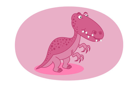 Pink carnivorous dinosaur with large teeth and claws on pink backgroundのイラスト素材