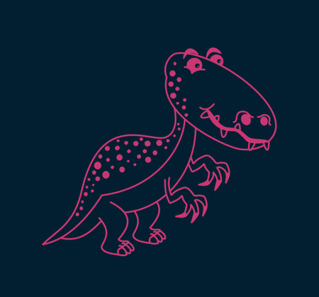 Pink carnivorous dinosaur with sharp teeth on a dark poster backgroundのイラスト素材