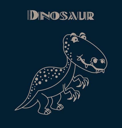 Grey carnivorous dinosaur with sharp teeth on a dark poster backgroundのイラスト素材