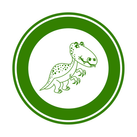 Road sign with carnivorous dinosaur and big claws on white and green backgroundのイラスト素材