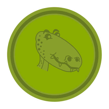 Icon with carnivorous dinosaur head with big teeth on green backgroundのイラスト素材