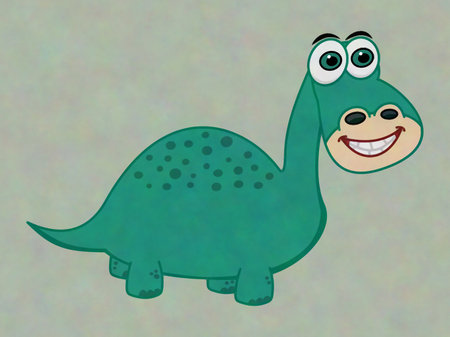 Green herbivorous dinosaur on its smiling profile on a green background - illustrationの写真素材