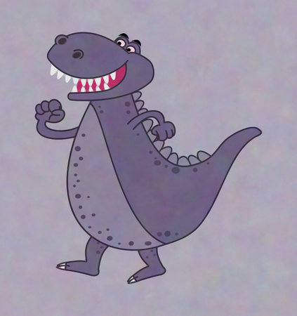 Smiling purple dinosaur crocodile with sharp teeth on profile while walking - illustrationの写真素材