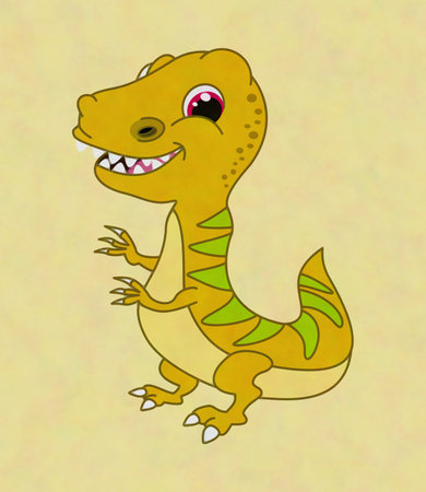 Young yellow tyrannosaurus dinosaur with pointed teeth and green spots - illustrationの写真素材