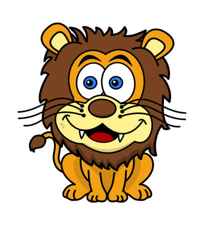 Cute sitting lion with blue eyes on a white backgroundのイラスト素材