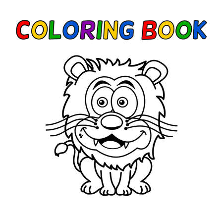 Cute sitting lion for colouring with black and white outlinesのイラスト素材