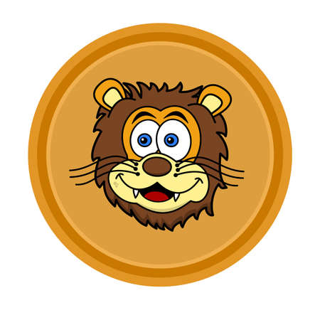 Panel and circular badge with smiling lion on yellow backgroundのイラスト素材