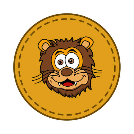 Panel and circular badge with smiling lion on yellow backgroundのイラスト素材