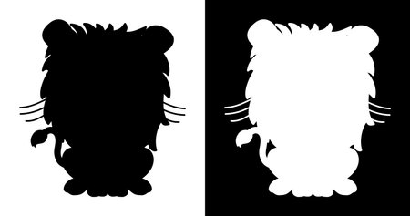 Shadow of a sitting lion on a black and white backgroundのイラスト素材