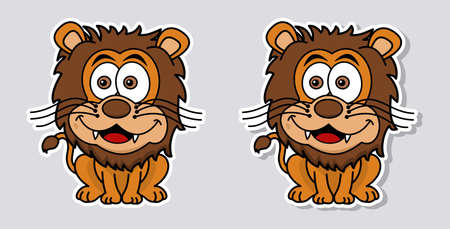 Sticker with two cute and sitting lions on a grey backgroundのイラスト素材