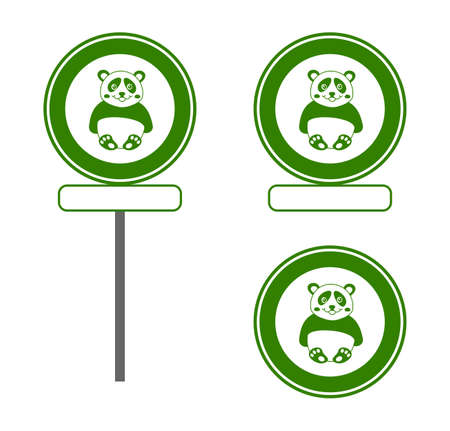 Road sign with green colored panda and text inscription belowのイラスト素材